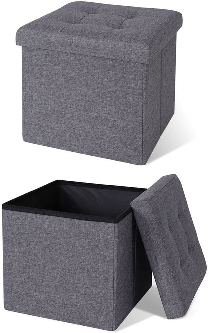 Pouf de rangement pliable en lin 38x38x38 cm - Élégance et confort !
