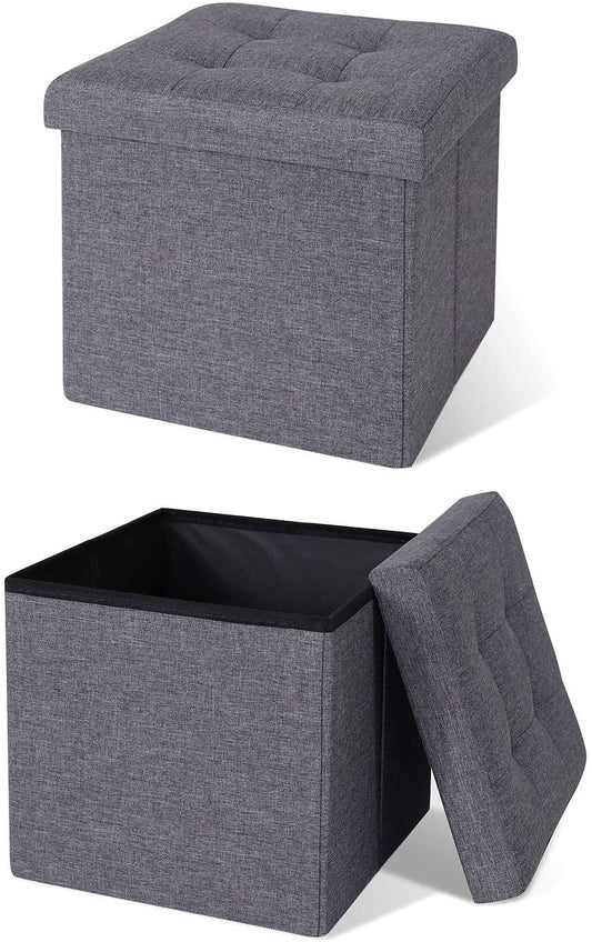 Pouf de rangement pliable en lin 38x38x38 cm - Élégance et confort !