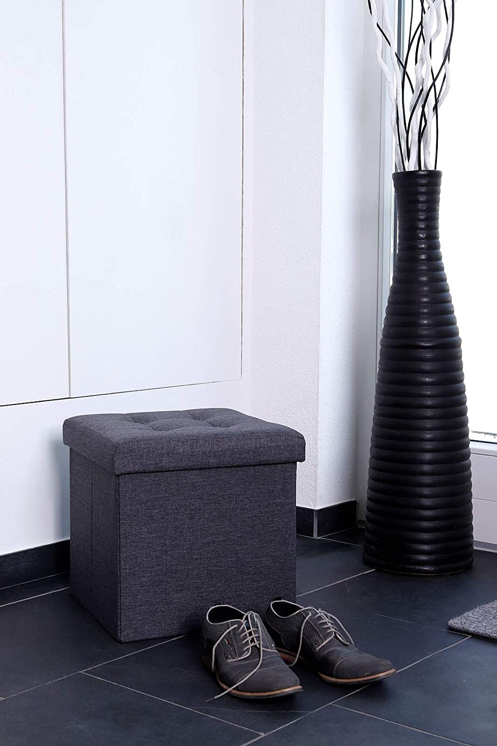 Pouf de rangement pliable en lin 38x38x38 cm - Élégance et confort !
