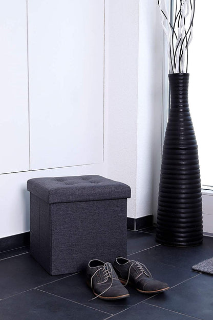 Pouf de rangement pliable en lin 38x38x38 cm - Élégance et confort !