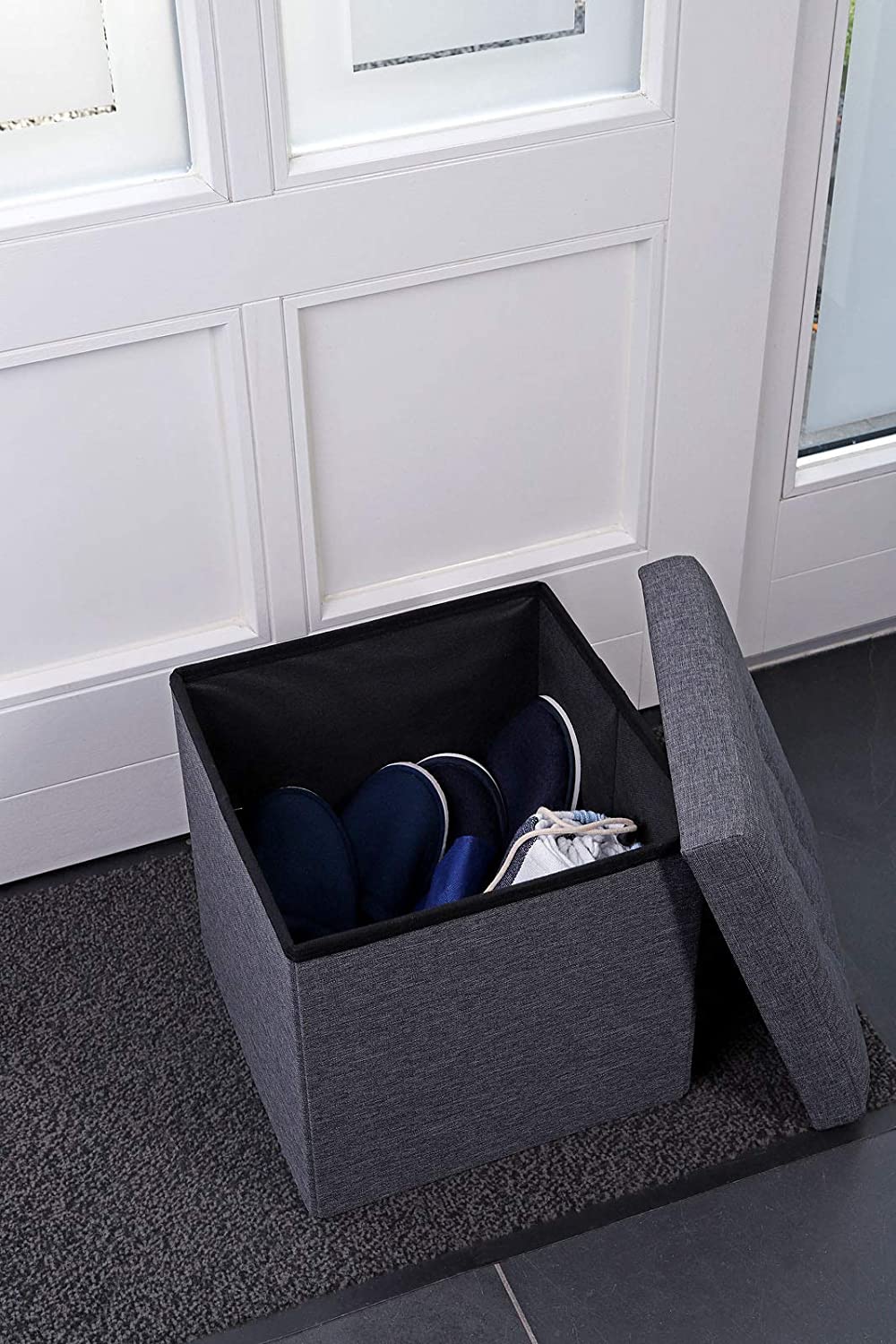 Pouf de rangement pliable en lin 38x38x38 cm - Élégance et confort !
