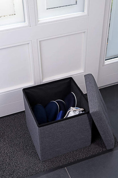 Pouf de rangement pliable en lin 38x38x38 cm - Élégance et confort !