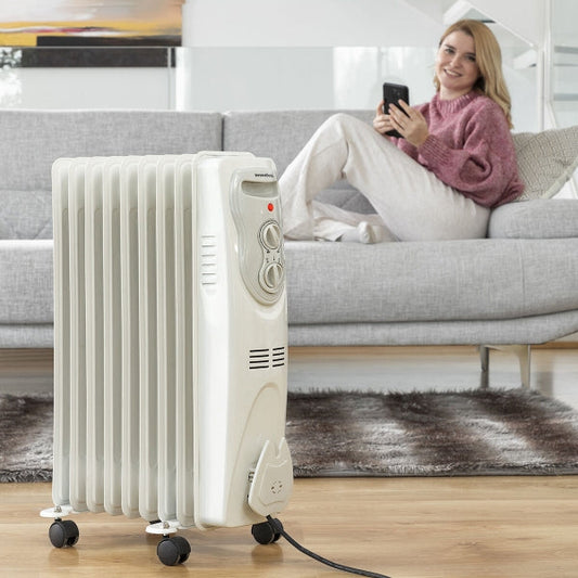 Radiateur à huile à roulettes avec thermostat - Éco-énergétique et silencieux