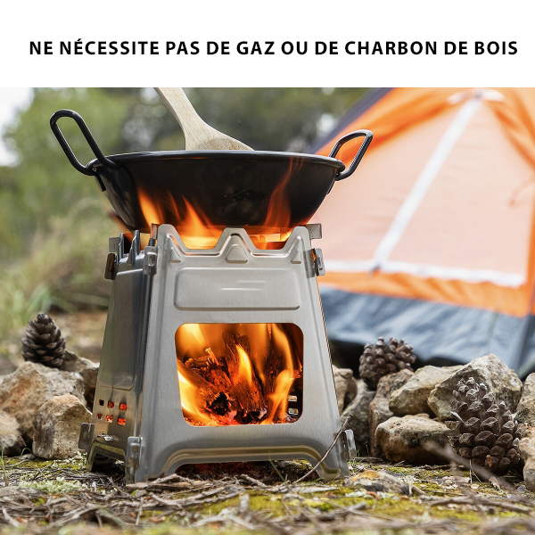 Réchaud de camping pliable en acier inoxydable - Prêt pour l'aventure !