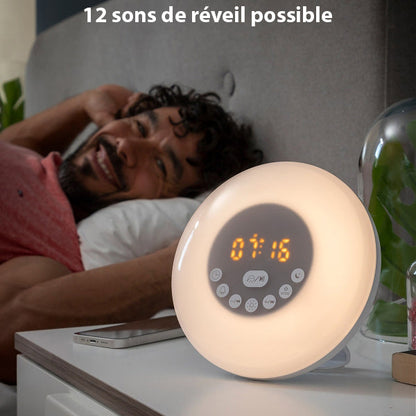 Réveil LCD avec enceinte Bluetooth et simulation de lever de soleil