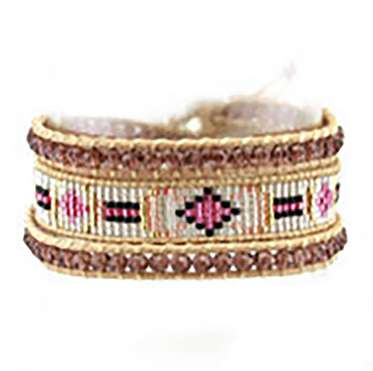 Bracelet Ethnique Edyna en Cuir et Métal Rhodié avec Perles de Miyuki