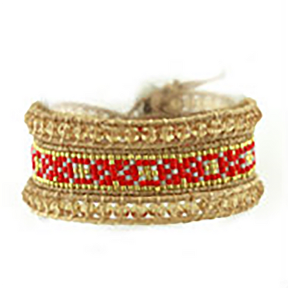 Bracelet Ethnique Edyna en Cuir et Métal Rhodié avec Perles de Miyuki