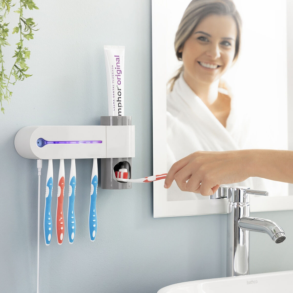 Stérilisateur UV 3 en 1 avec support de brosses à dents et distributeur de dentifrice