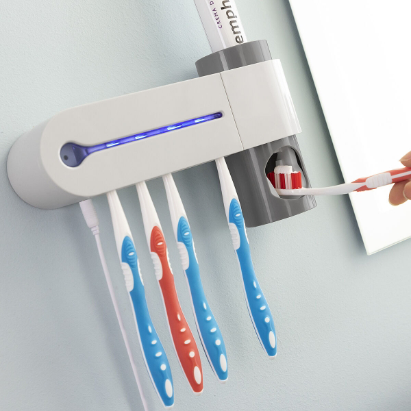 Stérilisateur UV 3 en 1 avec support de brosses à dents et distributeur de dentifrice