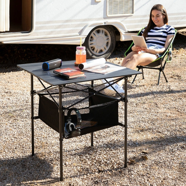 Table de Camping Pliable avec Panier et Housse - Pratique et Élégante