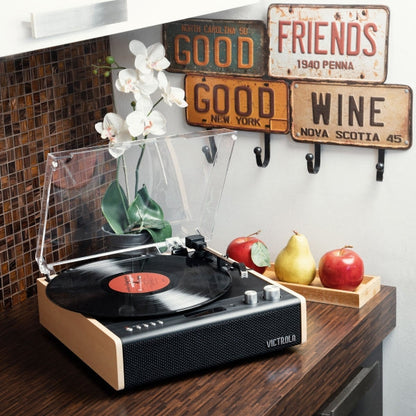 Tourne-disques Victrola vintage en bois avec connectivité USB et Bluetooth