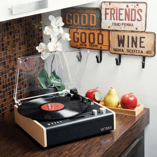 Tourne-disques Victrola vintage en bois avec connectivité USB et Bluetooth