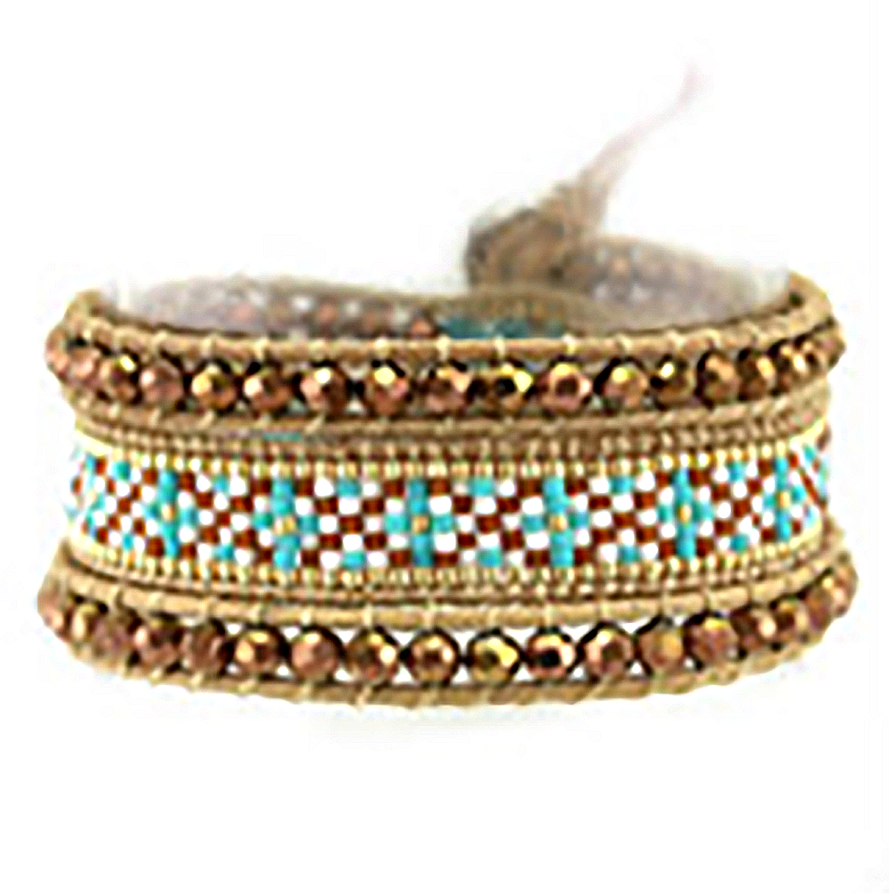 Bracelet Ethnique Edyna en Cuir et Métal Rhodié avec Perles de Miyuki