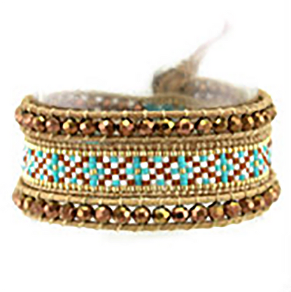 Bracelet Ethnique Edyna en Cuir et Métal Rhodié avec Perles de Miyuki