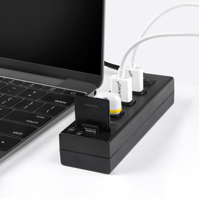 Multiprise USB 3 Ports avec Lecteur de Cartes SD pour Connectivité Facile