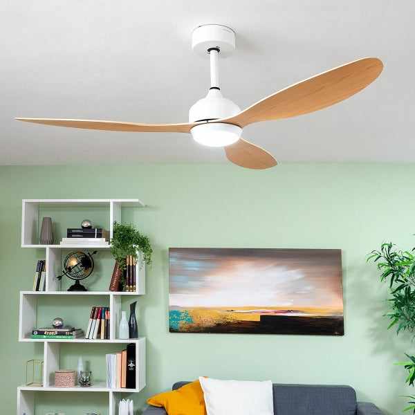 Ventilateur de plafond LED moderne avec 3 pales en bois