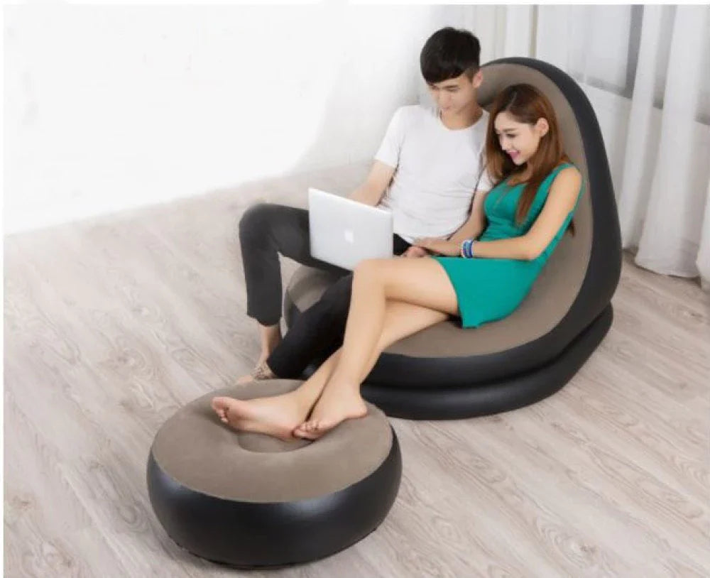 Fauteuil Gonflable Confortable avec Repose-Pieds pour Détente Intérieure et Extérieure