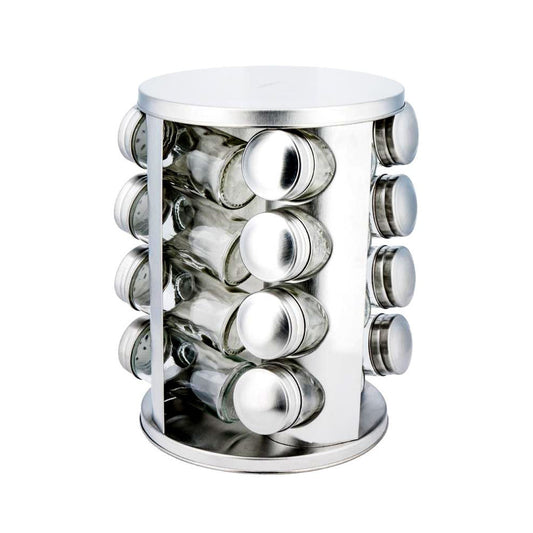 Support tournant à épices en acier inoxydable avec 16 récipients élégants