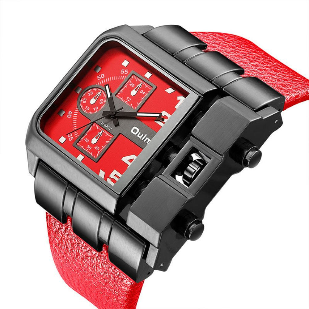 Montre à Quartz Élégante avec Bracelet en Cuir Rouge