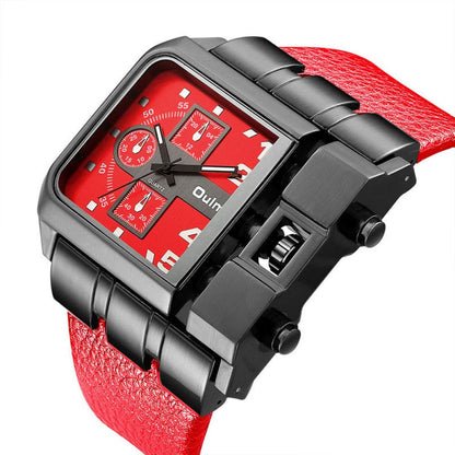 Montre à Quartz Élégante avec Bracelet en Cuir Rouge